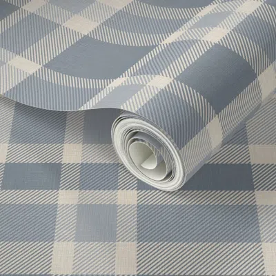 Spoonflower Peel And Stick Wallpaper Cozy Masculine Blue Linen Texture Plaid Baby Boys Nursery Feature Wall 2' X