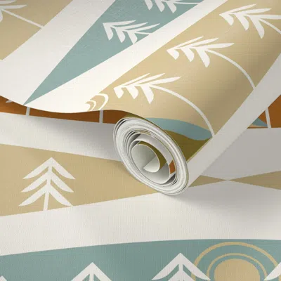 Spoonflower Peel And Stick Wallpaper Cozy Wonderful World-geometric-outdoors-tent Trees-ochre Green Mist-large 2