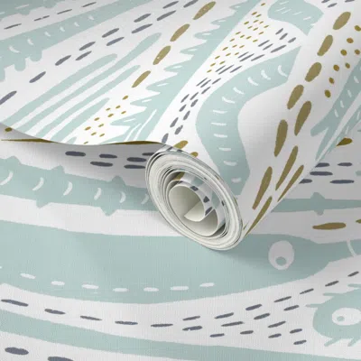 Spoonflower Peel And Stick Wallpaper Creatures Of The Deep (white And Pale Blue) 2' X 12' Removable