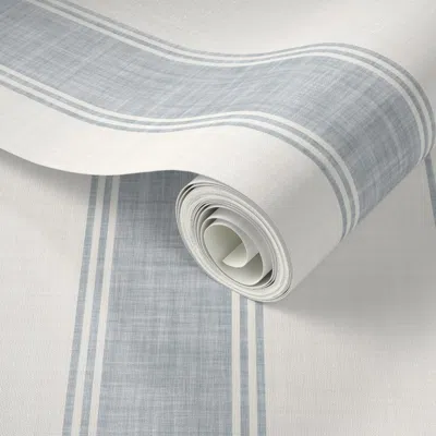 Spoonflower Peel And Stick Wallpaper Crestline Blue French Ticking Stripe - Striped Coastal Scandinavian  Remova
