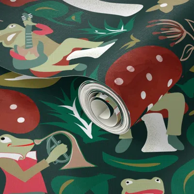 Spoonflower Peel And Stick Wallpaper Croak Band- Frogs Jamming Session In The Forest- Large Scale 2' X 12' Remov