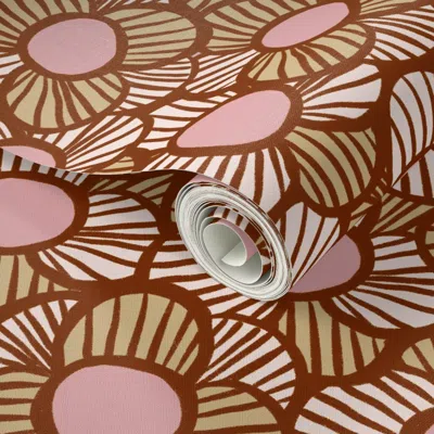 Spoonflower Peel And Stick Wallpaper Ct2484 Retro Pink And Tan Mod Floral Large Scale 2' X 12' Removable