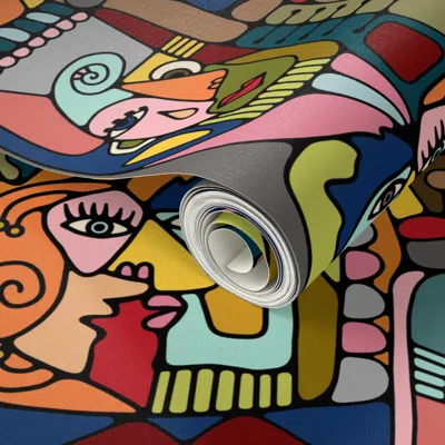 Spoonflower Peel And Stick Wallpaper Cubist Faces 2' X 12' Removable