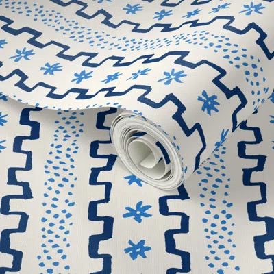 Spoonflower Peel And Stick Wallpaper Custom Anne Blue3 On Creamzigzag Stripe 2' X 12' Removable