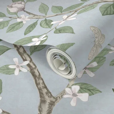 Spoonflower Peel And Stick Wallpaper Custom Ashley First Light And Soft Blueelsie's Garden Copy 2' X 12' Removab