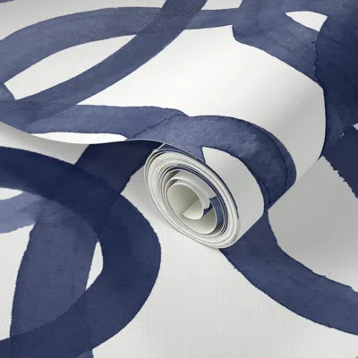 Spoonflower Peel And Stick Wallpaper Custom Circles Navy On White 2' X 12' Removable