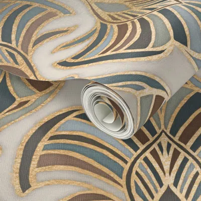 Spoonflower Peel And Stick Wallpaper Custom Colorway Bronze Gold Art Deco Fans Large 2' X 12' Removable