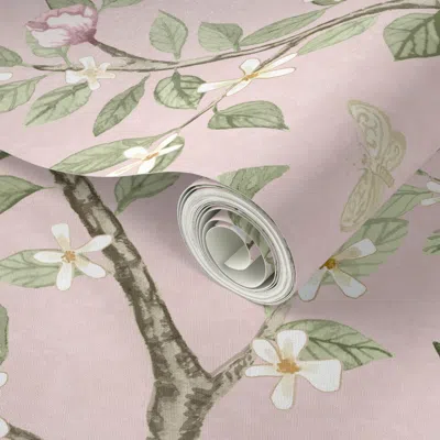 Spoonflower Peel And Stick Wallpaper Custom Courtney Charming Pink And Baize Green Climbing Citrus Grove With 2'