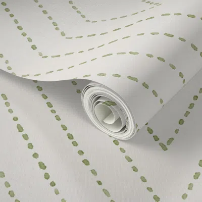 Spoonflower Peel And Stick Wallpaper Custom Cream Olive Diamond Dash 2' X 12' Removable In Multi