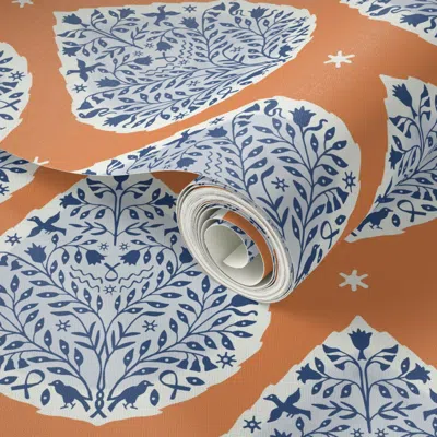 Spoonflower Peel And Stick Wallpaper Custom Egyptian Paisley Orange And Blues 2' X 12' Removable