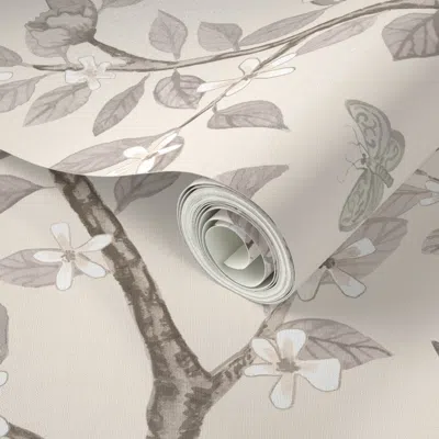 Spoonflower Peel And Stick Wallpaper Custom Holly Climbing Citrus Grove With Peonies  Removable In Brown