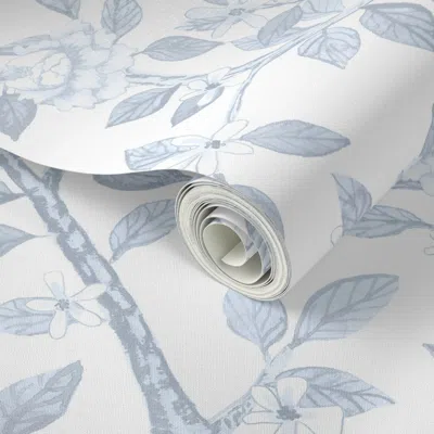 Spoonflower Peel And Stick Wallpaper Custom Layout Tina Lightened Blue On White Elsie's Garden 2' X 12' Removabl
