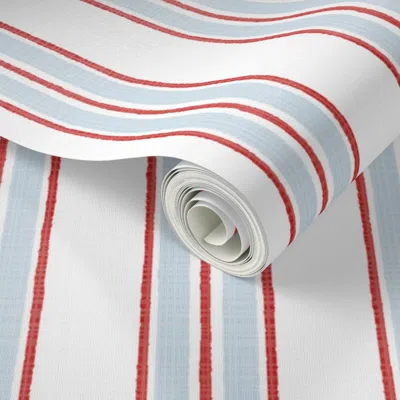 Spoonflower Peel And Stick Wallpaper Custom Mary Little Boy Blue And Million Dollar Red Anderson Stripe 2' X 12'