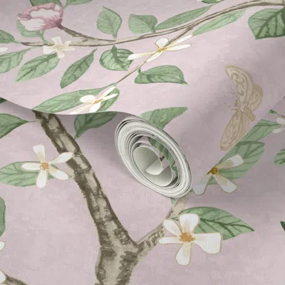 Spoonflower Peel And Stick Wallpaper Custom New Age Climbing Citrus Grove With Peonies 2' X 12' Removable