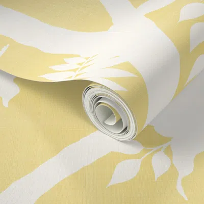 Spoonflower Peel And Stick Wallpaper Custom Yellow Peony Branch Silhouette For Katy 2' X 12' Removable
