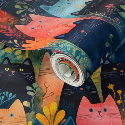 Spoonflower Peel And Stick Wallpaper Cute Colorful Cats In A Rainbow Garden Medium  Removable