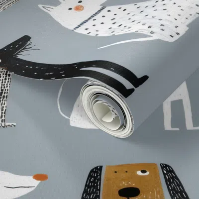 Spoonflower Peel And Stick Wallpaper Cute Quirky Dogs Pattern In Blue Grey For Kids Decor 2' X 12' Removable
