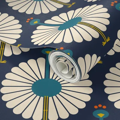 Spoonflower Peel And Stick Wallpaper Daisy Plumed Strutters -birds - Peacocks 2' X 12' Removable