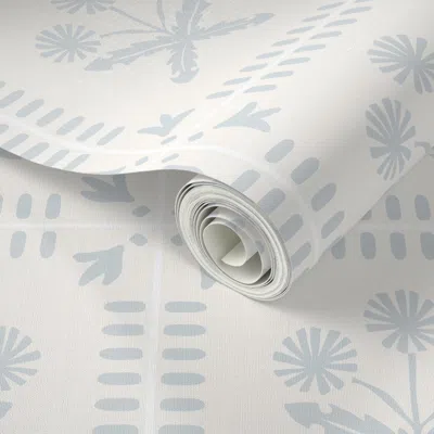 Spoonflower Peel And Stick Wallpaper Dandelion Vintage Cottage Tile Blue 2' X 12' Removable