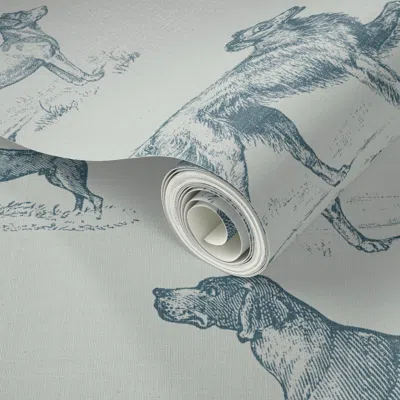 Spoonflower Peel And Stick Wallpaper Dapper Dogs Unleashed - Teal On Dusty Light Blue - Large Scale  Removable In Multi