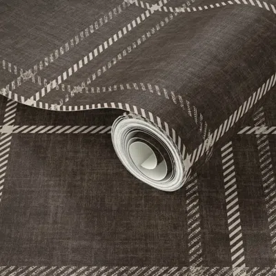 Spoonflower Peel And Stick Wallpaper Dark Brown Modern Farmhouse Plaid - Cabincore Check With Faux Woven Texture