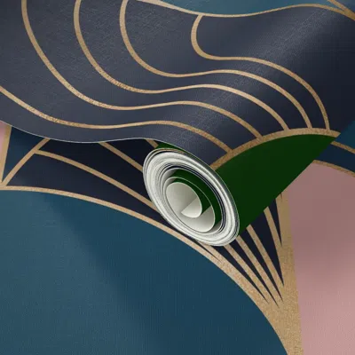 Spoonflower Peel And Stick Wallpaper Dark Green And Blue 1920s Art Deco 2' X 12' Removable