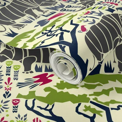 Spoonflower Peel And Stick Wallpaper Dark Rhinoceros 2' X 12' Removable