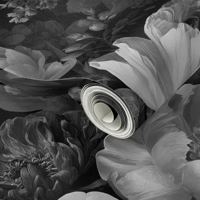 Spoonflower Peel And Stick Wallpaper Dark Romantic Floral Black White -elizabeth Monotone 2' X 12' Removable