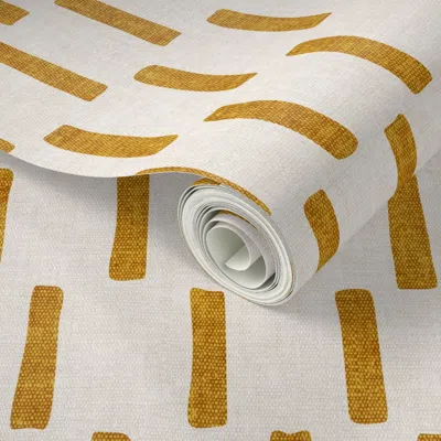 Spoonflower Peel And Stick Wallpaper Dash - Block Print Boho Home Decor - Golden - Lad20 2' X 12' Removable