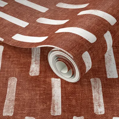 Spoonflower Peel And Stick Wallpaper Dash - Block Print Boho Home Decor - Rust - Lad20 2' X 12' Removable