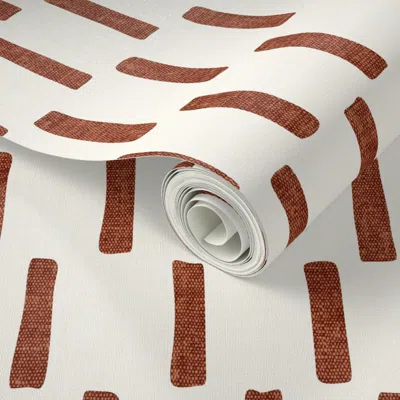 Spoonflower Peel And Stick Wallpaper Dash - Block Print Boho Home Decor - Rust On Cream - Lad22 2' X 12' Removab