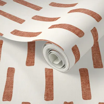 Spoonflower Peel And Stick Wallpaper Dash - Block Print Boho Home Decor - Terracotta - Lad20 2' X 12' Removable In Multi