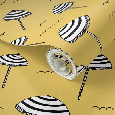 Spoonflower Peel And Stick Wallpaper Day At The Beach Sun Screen Tropical Parasol Umbrella Sun Yellow 2' X 12' R