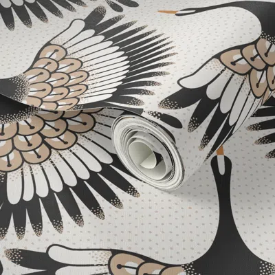 Spoonflower Peel And Stick Wallpaper Deco Cranes Livingroom 2' X 12' Removable