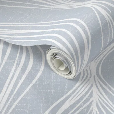 Spoonflower Peel And Stick Wallpaper Deco Lines - Modern Faux Textured In Rustic White On Blue Mist Linen 2' X 1