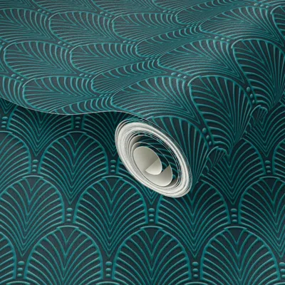 Spoonflower Peel And Stick Wallpaper Deco Pattern Teal 2' X 12' Removable