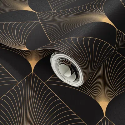 Spoonflower Peel And Stick Wallpaper Delicate Gold Art Deco Diamond Rays On Off-black  Removable
