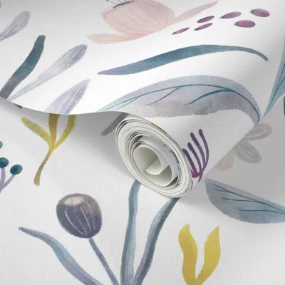 Spoonflower Peel And Stick Wallpaper Delicate Pastel Flowers 2' X 12' Removable In Gray