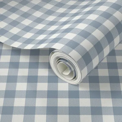 Spoonflower Peel And Stick Wallpaper Denim Blue Check Sfx4013 1/2 Squares Check Neutral Plaid Plaid 2' X 12' Rem In Multi