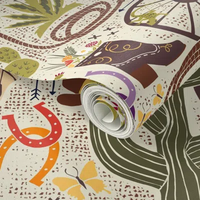 Spoonflower Peel And Stick Wallpaper Desert Cowboy // Large 2' X 12' Removable In Multi