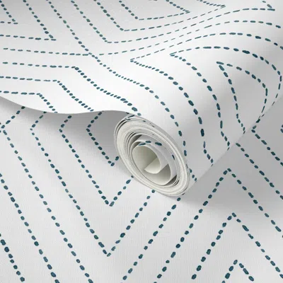 Spoonflower Peel And Stick Wallpaper Diamond Dash Custom Teal 2' X 12' Removable