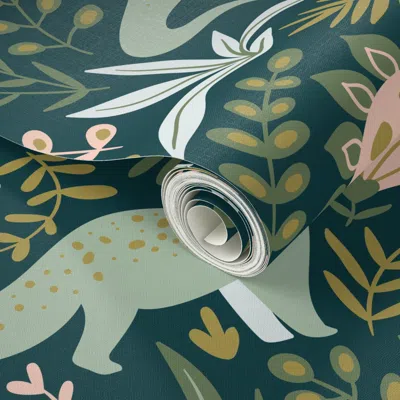 Spoonflower Peel And Stick Wallpaper Dino 2' X 12' Removable