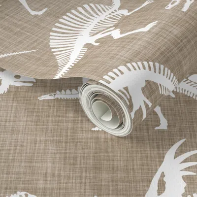 Spoonflower Peel And Stick Wallpaper Dinosaur Bones // Taupe Linen 2' X 12' Removable