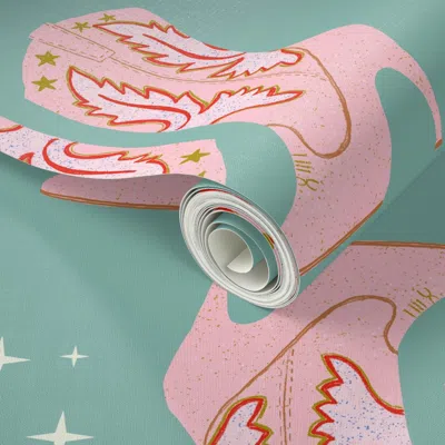 Spoonflower Peel And Stick Wallpaper Disco Cowgirl 2' X 12' Removable