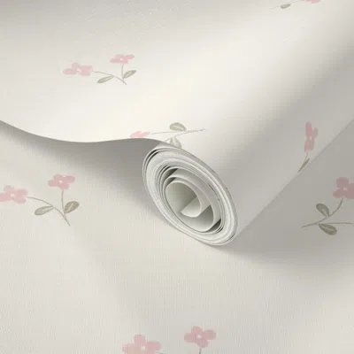 Spoonflower Peel And Stick Wallpaper Ditsy Tiny Wildflower - Tossed Rosy Outlook Butter Cup Flowers - Baby Girl 