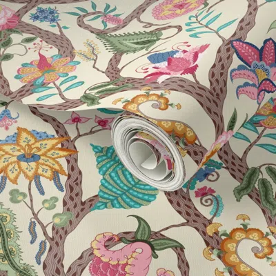 Spoonflower Peel And Stick Wallpaper Diva Dance Chintz 2' X 12' Removable In Brown