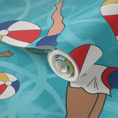Spoonflower Peel And Stick Wallpaper Diving Divas  Removable In Blue/pink/brown