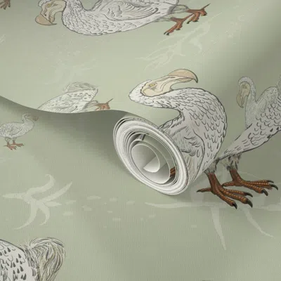 Spoonflower Peel And Stick Wallpaper Dodo Don T Go In Soft Green 2' X 12' Removable