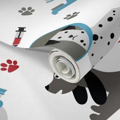 Spoonflower Peel And Stick Wallpaper Doggy Chaos At The Vet 2' X 12' Removable In Multi