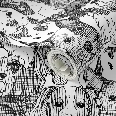 Spoonflower Peel And Stick Wallpaper Dogs Aplenty Black White 2' X 12' Removable